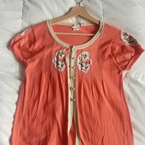 Hand stitched quirky coral sweater top, perfect layering piece!